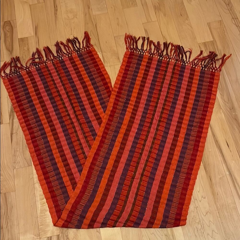 Scarf/Stole in Red, Orange, and Purple Stripes with Fringe